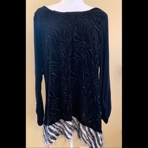 Black Velvet Top with Zebra Print edge. 1X